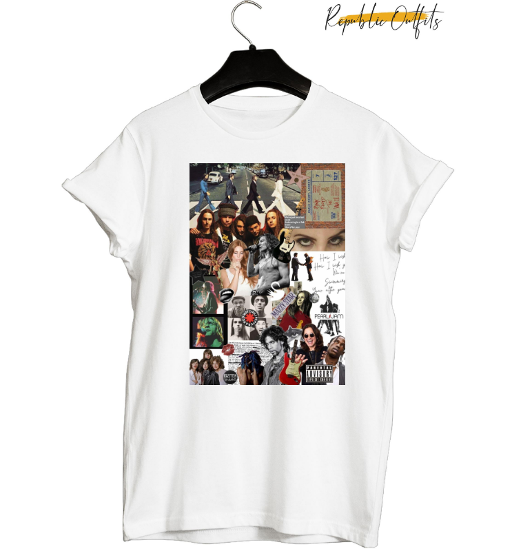 Vintage Music Collage Graphic T-Shirt – 180 GSM 100% Pure Cotton | DTG Printed