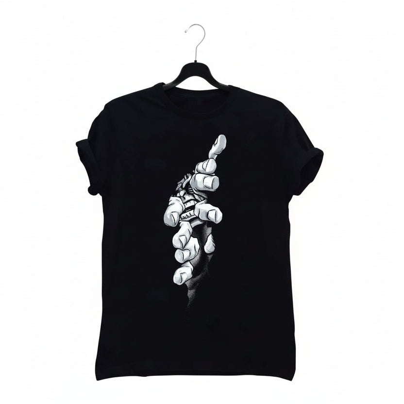 A black t-shirt with a graphic design of a beast in the center, displayed on a hanger with the text 'REPUBLIC OUTFIts' below.
