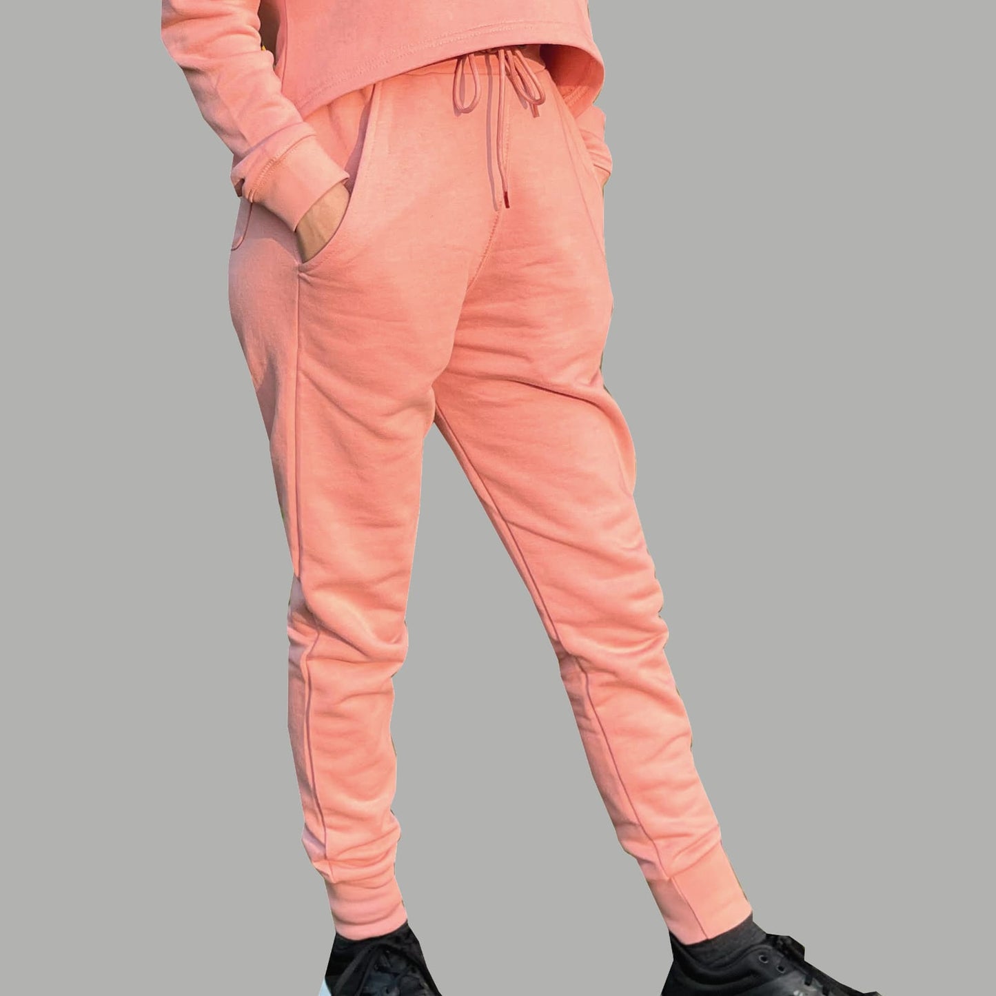 Peach Cropped Hoodie and Jogger Fleece Set