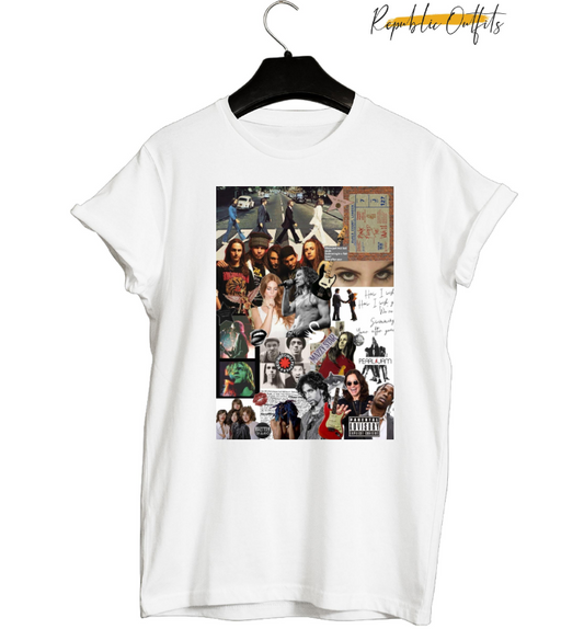 Vintage Music Collage Graphic T-Shirt – 180 GSM 100% Pure Cotton | DTG Printed