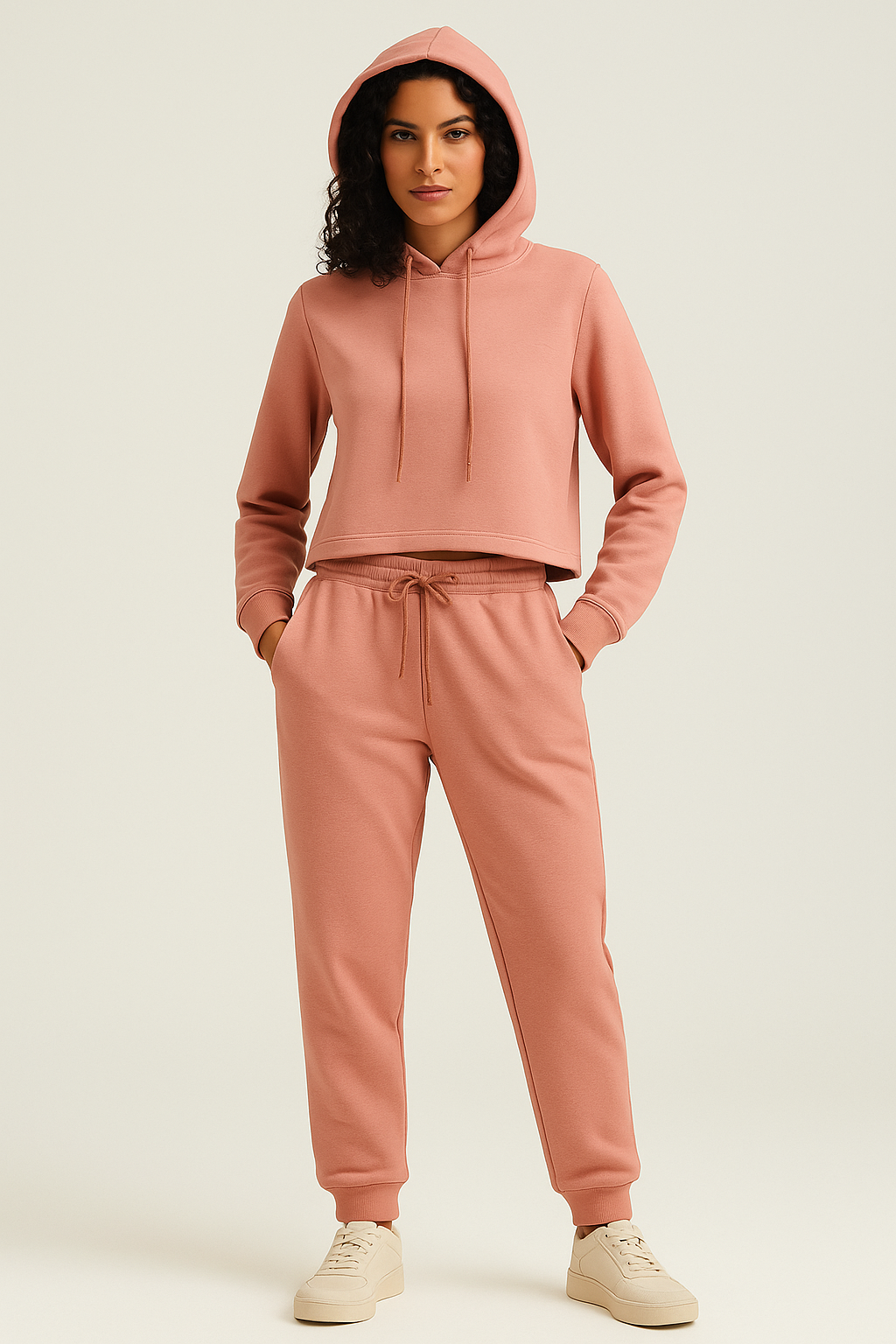 Peach Cropped Hoodie and Jogger Fleece Set (320gsm)