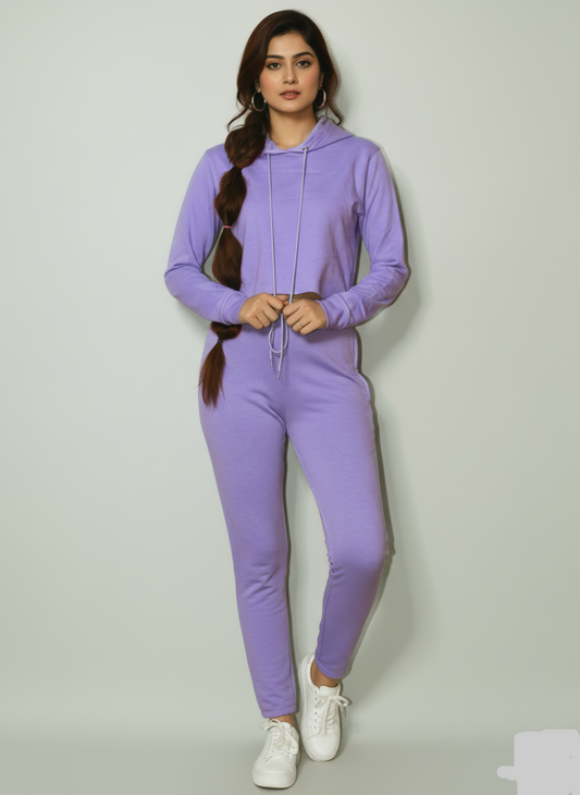 Cozy Lavender Cropped Hoodie & Jogger Set
