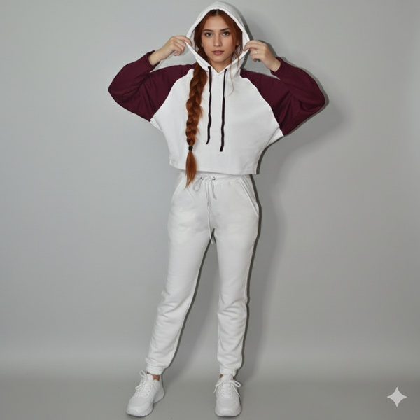 Maroon Sleeves Athletic Lounge Set