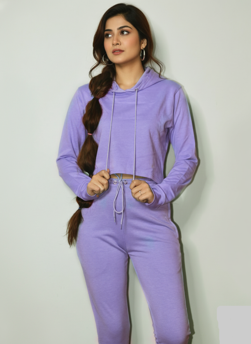 Cozy Lavender Cropped Hoodie & Jogger Set