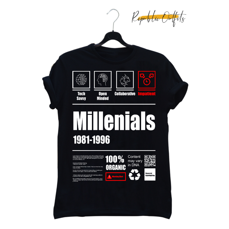 Millennials 1981–1996 Graphic T-Shirt – 100% Cotton | Screen Printed
