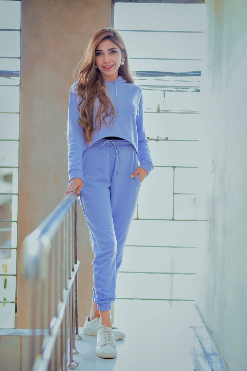 Light Blue Fleece Hoodie & Joggers Set