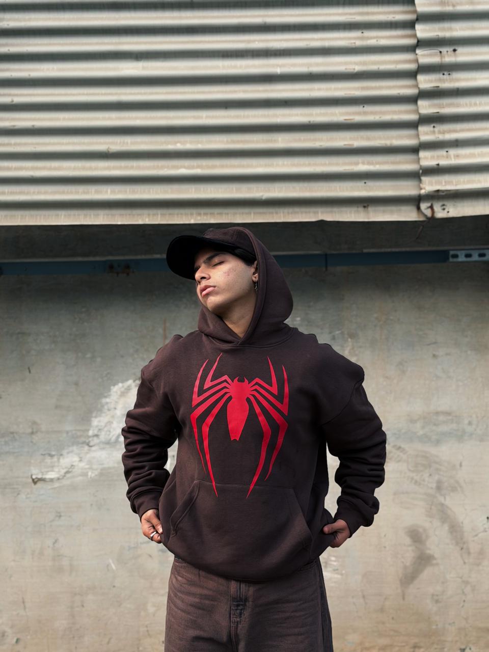 Spider Graphic Screen-Printed Hoodie