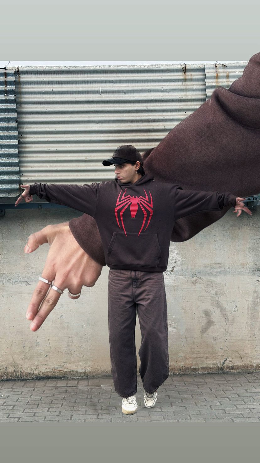 Spider Graphic Screen-Printed Hoodie