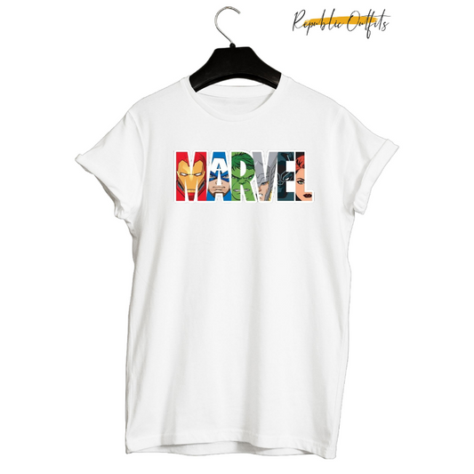 Marvel Character Collage Logo T-Shirt – Direct-to-Garment Print