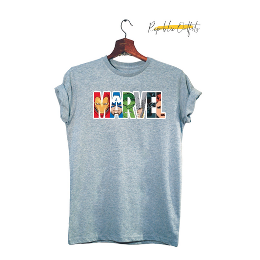 Marvel Character Collage Logo T-Shirt – Direct-to-Garment Print