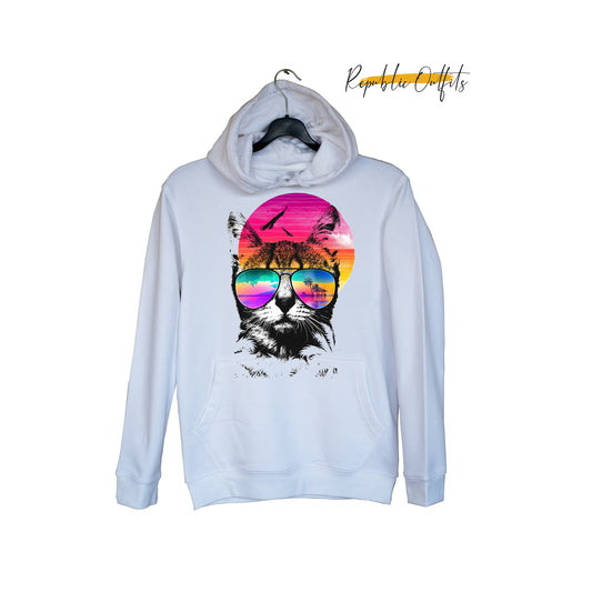 Retro Feline White Hoodie